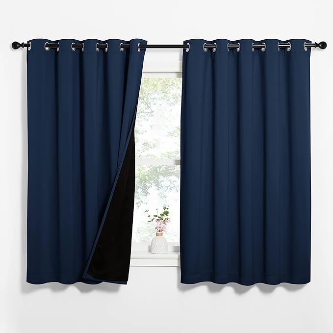NICETOWN 100% Blackout Curtain Panels, Thermal Insulated Black Liner Curtains by NICETOWN