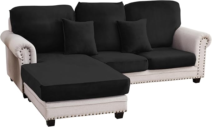 Couch Cover 3-Piece Elastic Velvet Couch Cushion Covers & Chaise Slipcovers by Taque