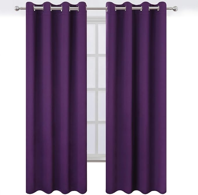 LEMOMO Blackout Curtains 52 x 90 Inch Long Purple Curtains Set of 2 Panels Room - Image 2