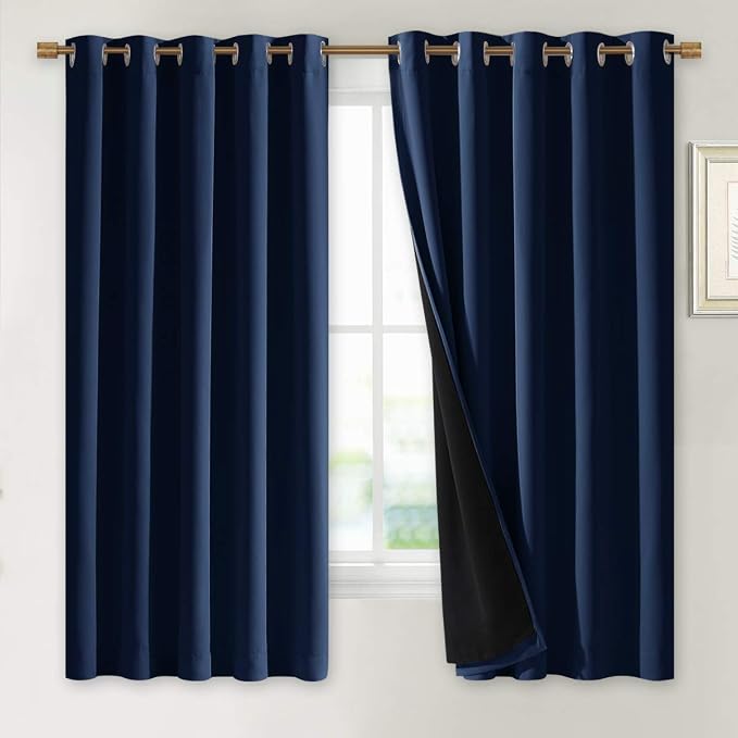 NICETOWN 100% Blackout Curtain Panels, Thermal Insulated Black Liner Curtains by NICETOWN
