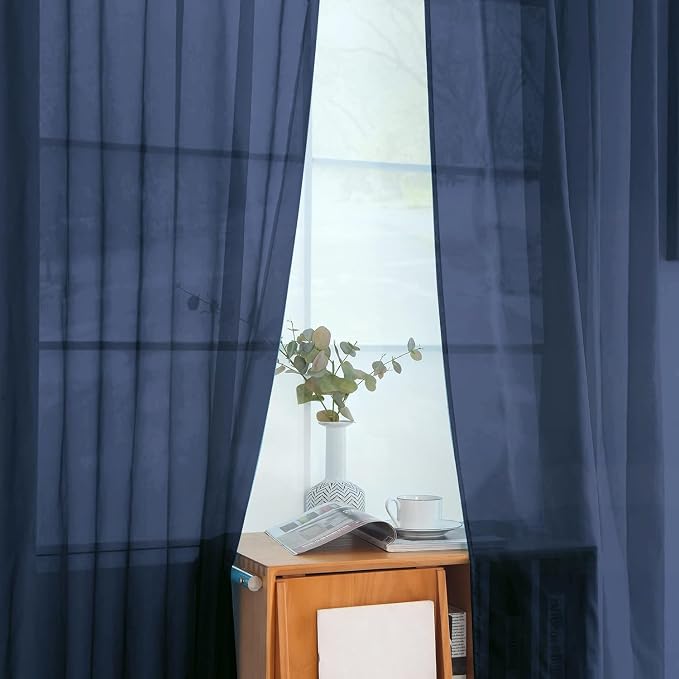 youleyar Solid Sheer Rod Pocket Curtain Voile Draperies 2 Panels White Beige - Image 4