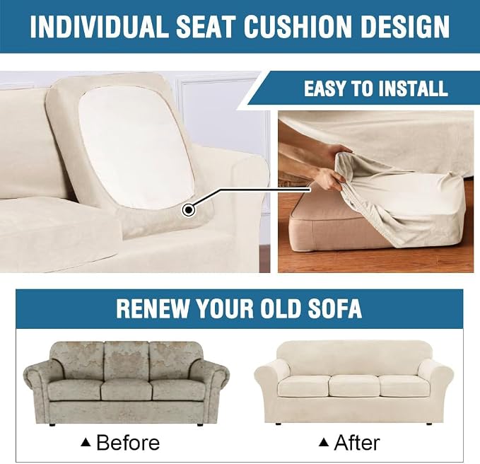 H.VERSAILTEX Modern Velvet Plush 4 Piece High Stretch Sofa Slipcover Furniture - Image 6