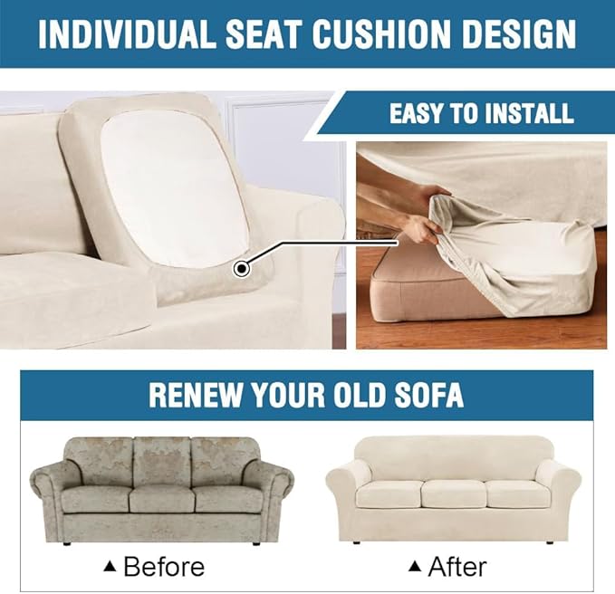 H.VERSAILTEX Modern Velvet Plush 4 Piece High Stretch Sofa Slipcover Sofa Cover - Image 6