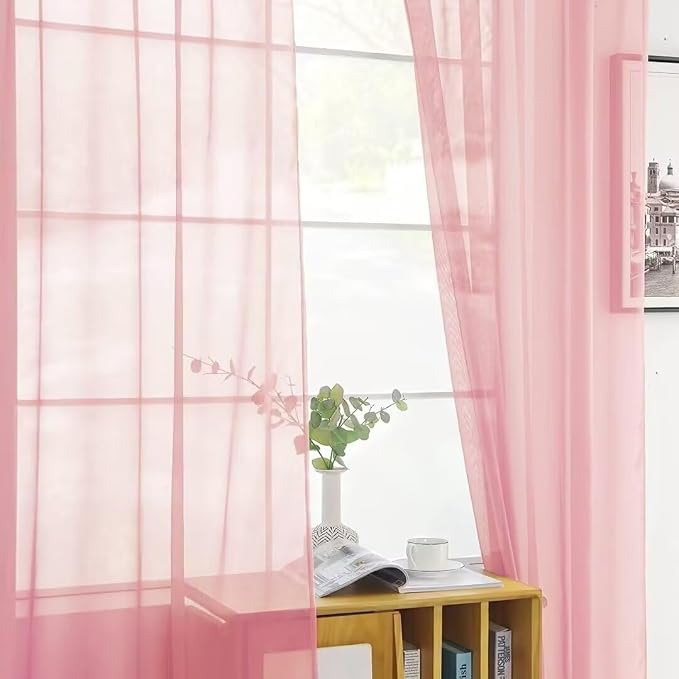 SpaceDresser Sheer Blush Curtains 4 Panels Rod Pocket Semi-Sheer Curtain 54 - Image 5