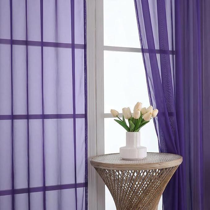Purple Sheer Curtains 54 Inches Long 2 Panels - Image 3