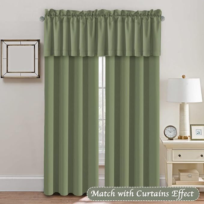 H.VERSAILTEX Blackout Kitchen Sage Green Curtain Valances, Short Window Valance - Image 3