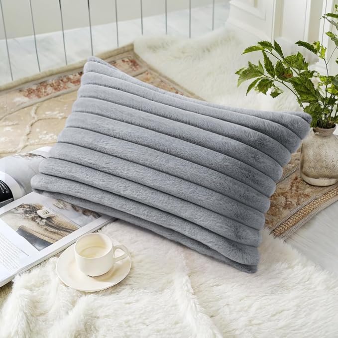 decorUhome Cozy Faux Fur Throw Pillow Covers 12x20 Set of 2 Decorative Soft - Image 4
