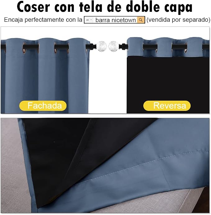 NICETOWN Full Shade Curtain Panels 72 inches Long, Pair of Energy Smart & Noise - Image 5
