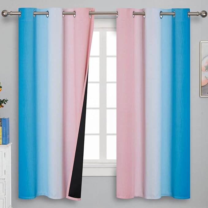 Estelar Textiler Pink and Blue Curtains 63 Inch Length 2 Panels, Ombre Total by ESTELARTEXTILER