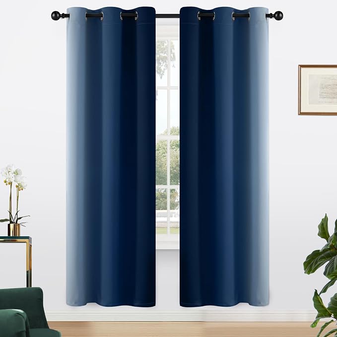 Yakamok Blue and Greyish White Ombre Curtains, Room Darkening Gradient Color - Image 2