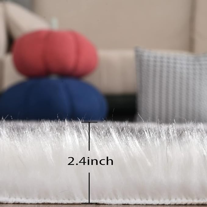 ORINOVA 5x7 Area Rug White and Gray Washable Shaggy Faux Sheepskin Fur Rug - Image 2