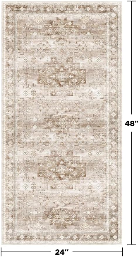 2x4 Boho Runner Rug, Neutral Farmhouse Entryway Rugs, Small Throw Runners - Image 2