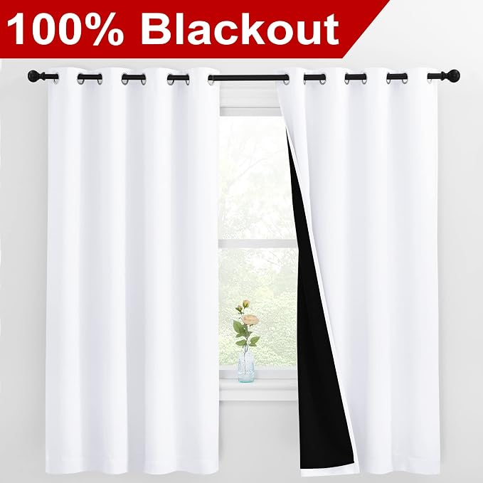 NICETOWN White 100% Blackout Lined Curtains, 2 Thick Layers Completely Blackout - Image 2