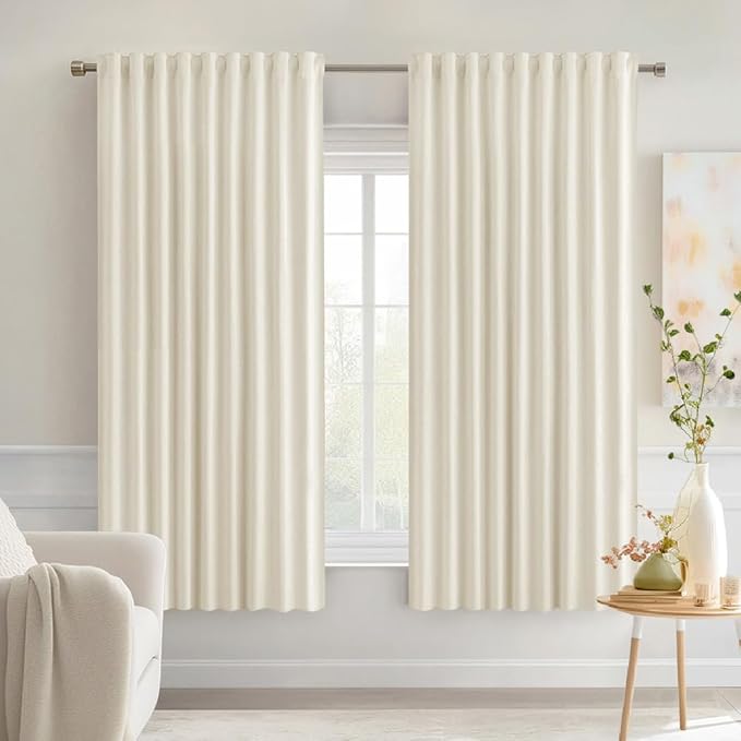 MIULEE Beige White Back Tab Blackout Curtains 63 Inch Length 2 Panels Set by MIULEE