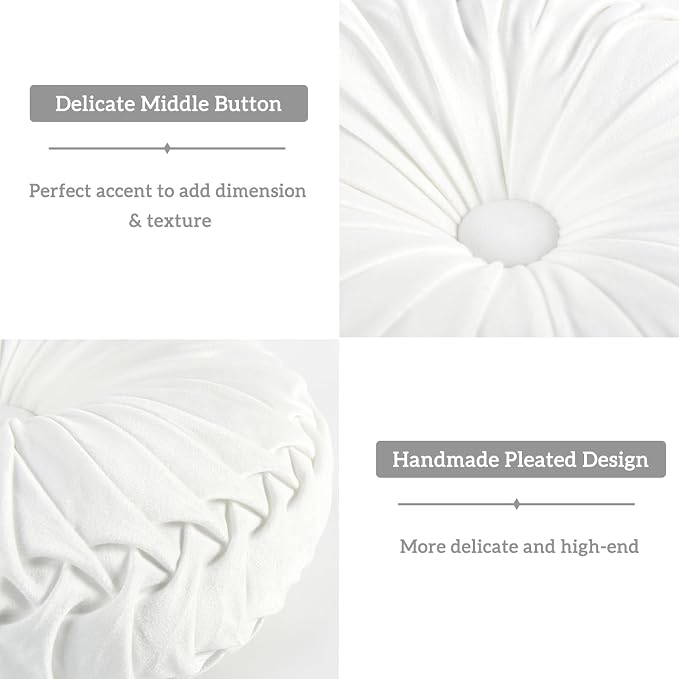 HIG Set of 2 Decorative Round Pleated Throw Pillows, Classy Accent Pumpkin - Image 4