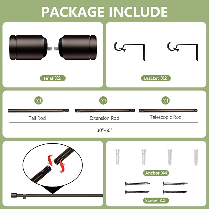 5/8” Diameter Curtain Rods 30-60 Inch, - Image 3