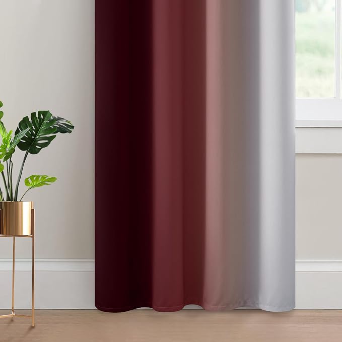 Yakamok Red and Greyish White Ombre Curtains, Room Darkening Gradient Color - Image 4