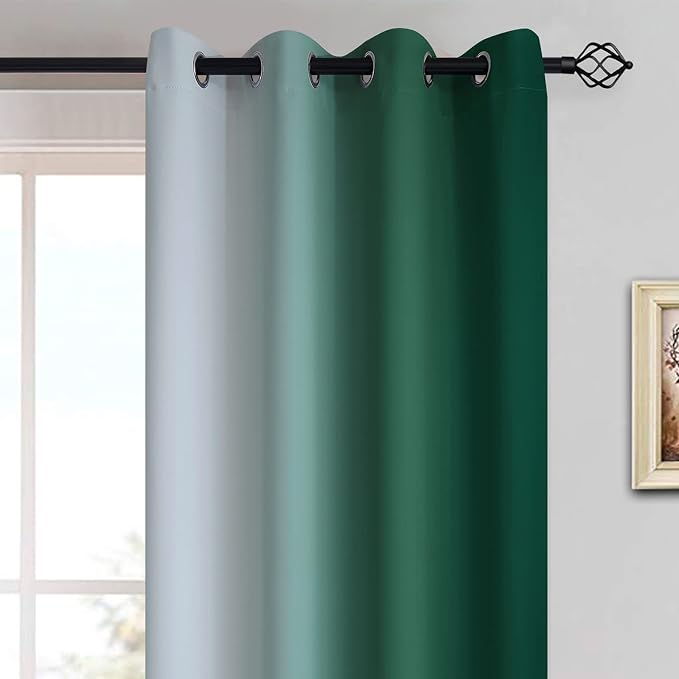 Yakamok Dark Green Ombre Curtains 63 Inches Long, Light Blocking Gradient Color - Image 3