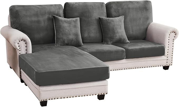 Couch Cover 3-Piece Elastic Velvet Couch Cushion Covers & Chaise Slipcovers by Taque