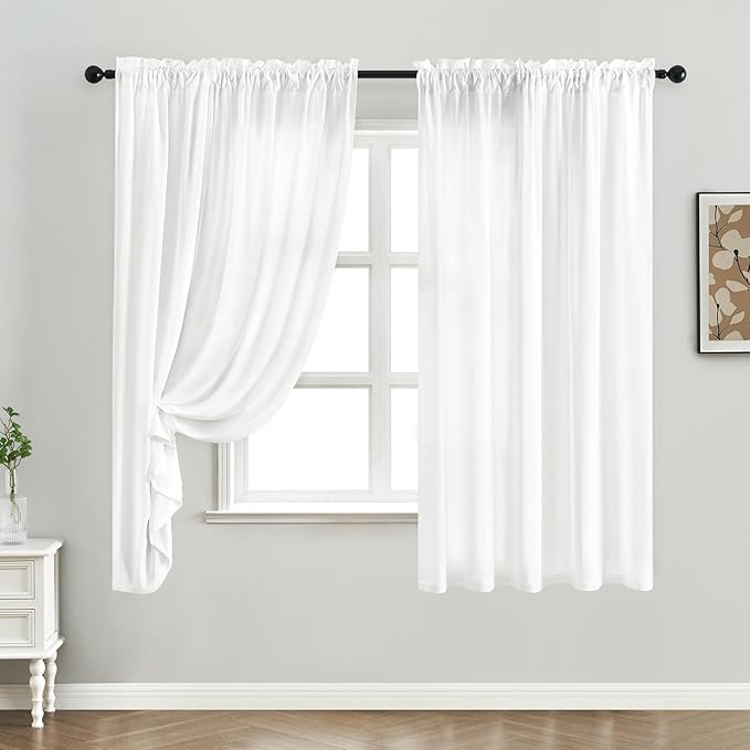 HOMEIDEAS Non-See-Through White Privacy Sheer Curtains, 52 X 63 Inches Long 2 - Image 2