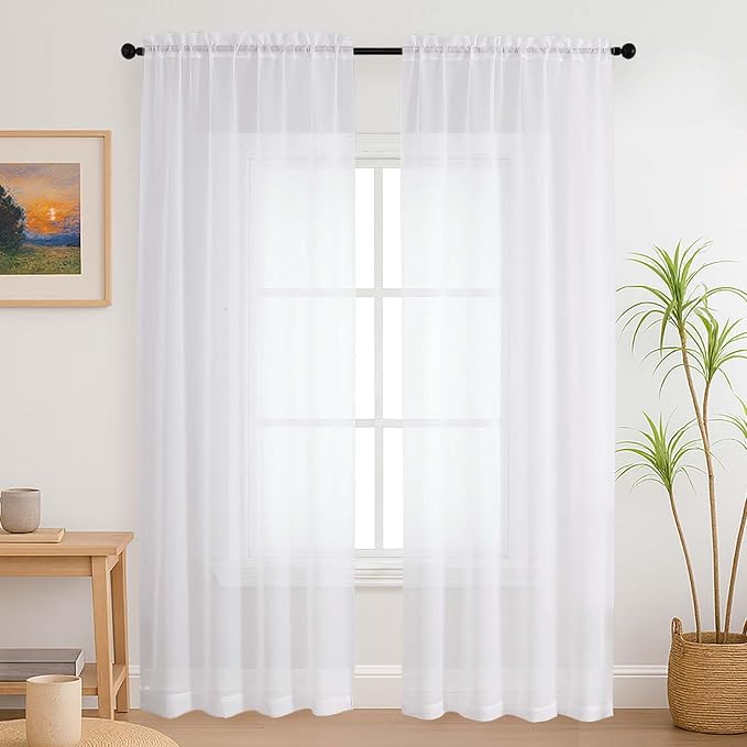 Lecloud Pure White Sheer Curtains 84 Inches Long 2 Panels Set, Airy Voile Light by Lecloud