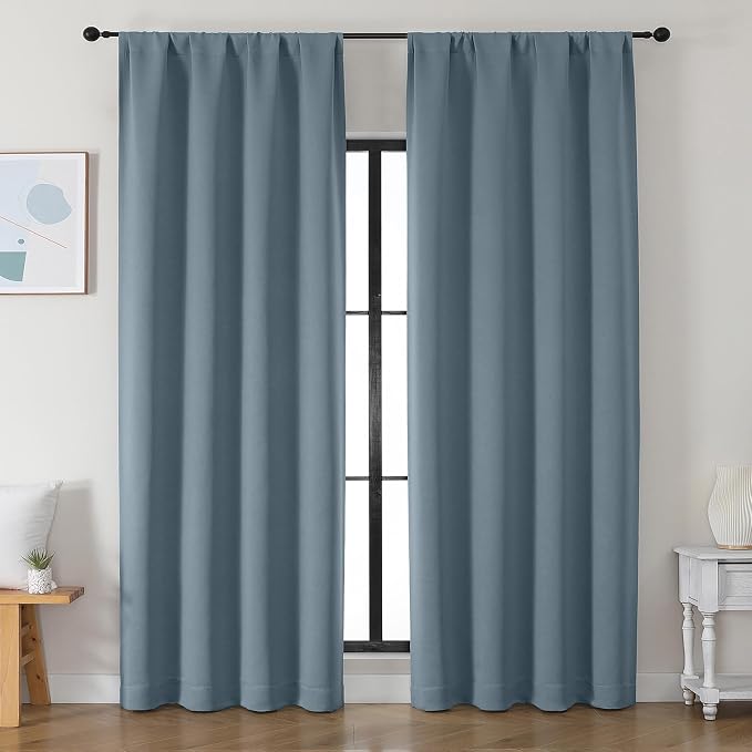 Simplebrand Ava Stone Blue Blackout Curtains by Simplebrand