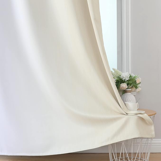 Estelar Textiler Beige and Greyish White Blackout Curtains 108 Inches Long - Image 6