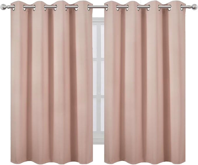 LEMOMO Blackout Curtains 66 x 54 Inch Long Blush Curtains Set of 2 Panels Room - Image 2