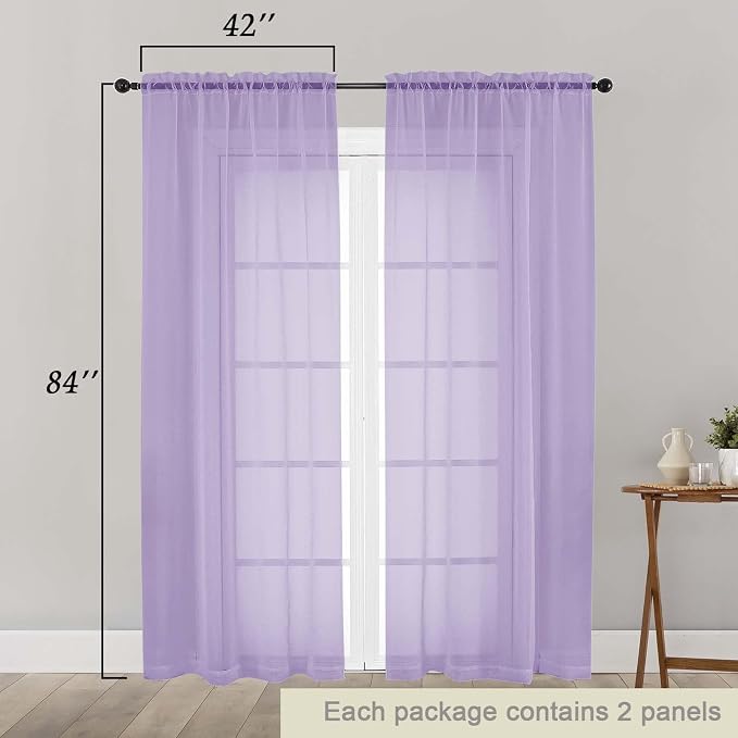 Lavender Sheer Curtains 84 Inches Long 2 Panels, Soft Airy Light Filtering - Image 2