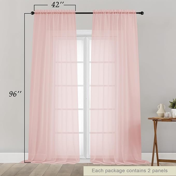 Blush Sheer Curtains for Bedroom Living Room 96 Inches Long 2 Panels, Modern - Image 2