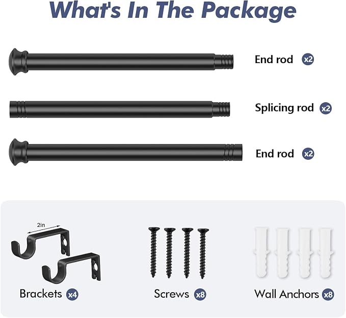 Curtain Rods 2 Pack 5/8 inch Black Curtain Rods - Image 5