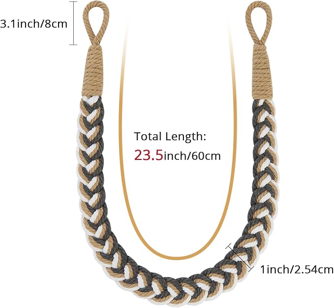 NICEEC 4 Pack Natural Cotton Rope Curtain Tiebacks Elegant Boho Style - Image 3