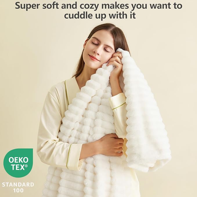 HIMEET Off White Ribbed Throw Blanket - Image 2