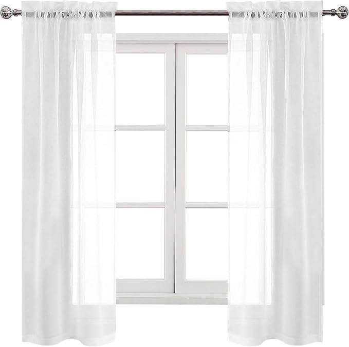 DWCN White Sheer Curtains 63 inch Length 2 Panels Set, Elegant Solid Color - Image 9