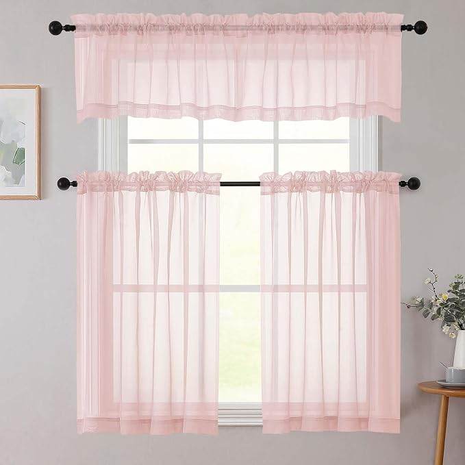 Blush Valances for Windows, Blush Sheer Curtains 14 Inch Length 2 Pack Kitchen - Image 8