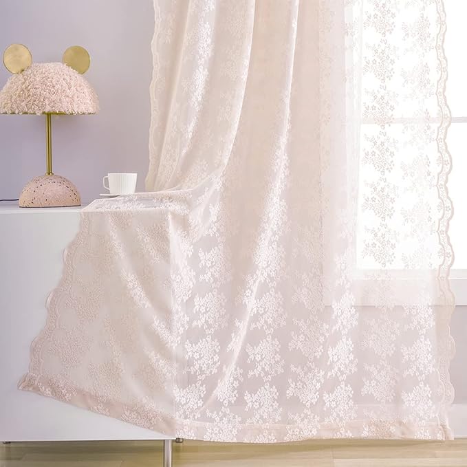 YJ YANJUN Vintage Lace Curtains 96 Inches Long-Victorian Floral Pattern Dusty - Image 4