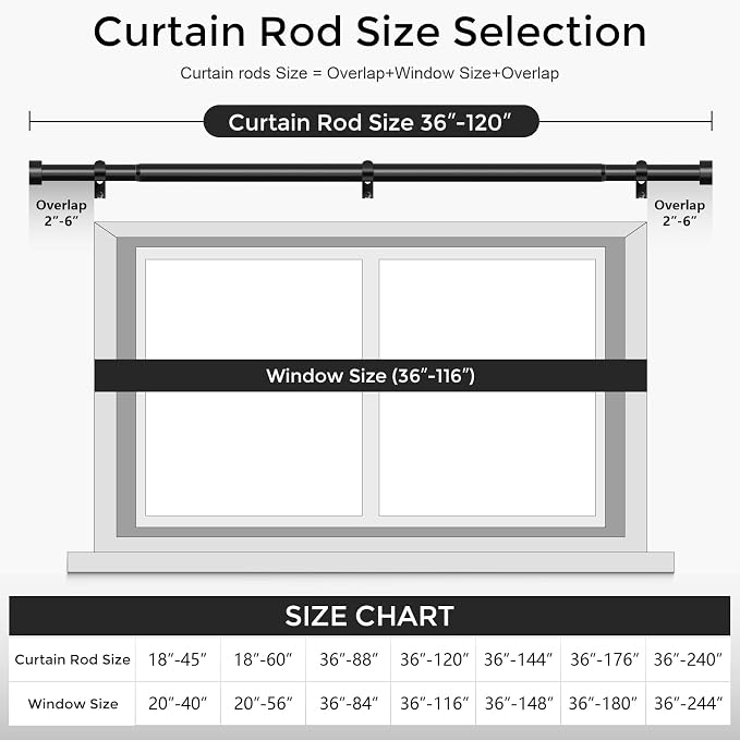 VOIIY Curtain Rods for Windows 66 to 120 Inch, Modern Adjustable Heavy Duty - Image 5