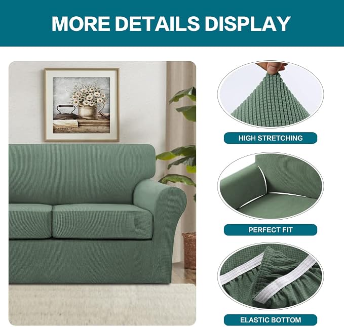 Turquoize 4 Piece Sofa Covers for 3 Cushion Couch Sofa Slipcover Soft Couch - Image 4