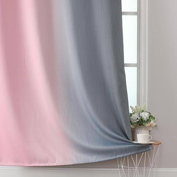 Estelar Textiler Grey and Pink Ombre Short Blackout Curtains 36 Inch Long - Image 6