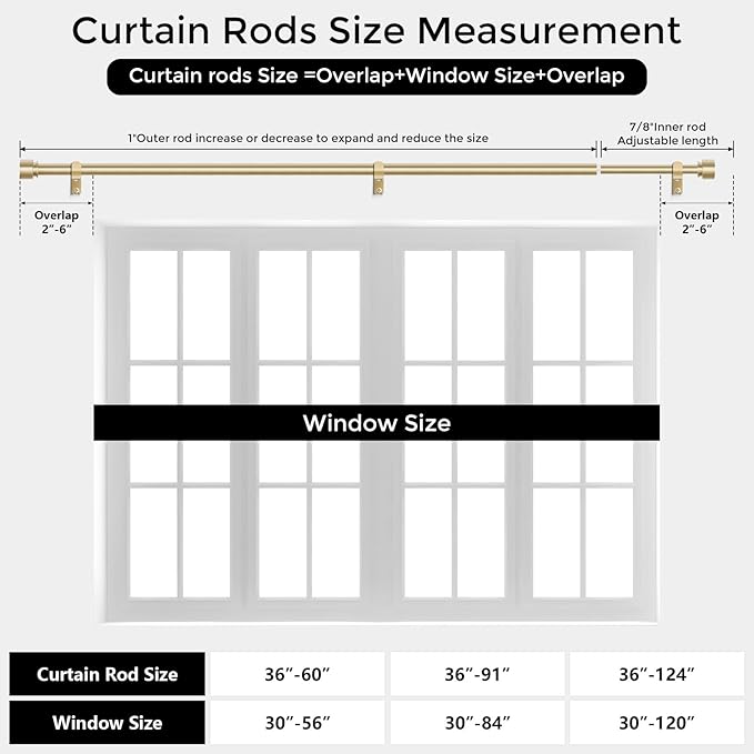 Modern Gold Curtain Rods for Windows 66 to 120 Inch, Decorative Drapery Rods - Image 7