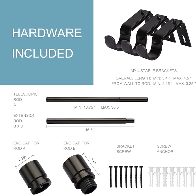 Byondeth Curtain Rods for Windows 16 to 144 Inches Adjustable Length 1 Inch - Image 4