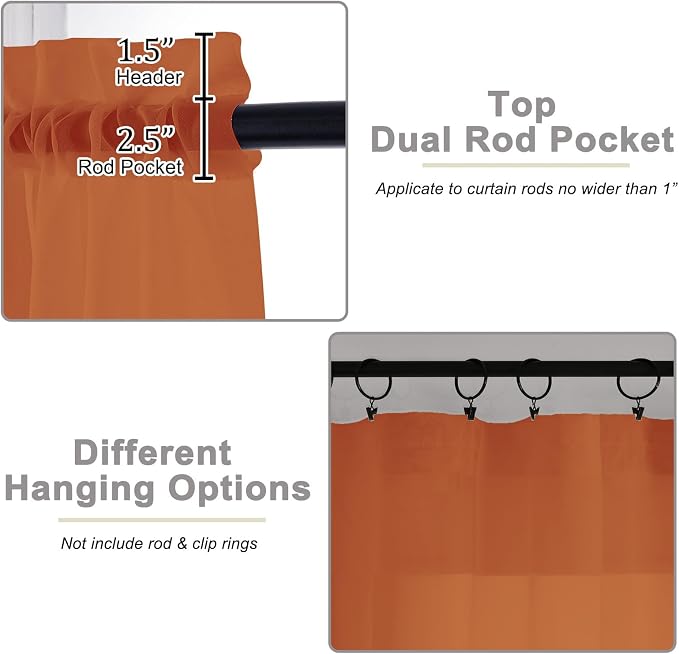 Kitchen Curtains 24 Inch Length Tier 2 Pieces, Cafe Bathroom Basement Rod - Image 4