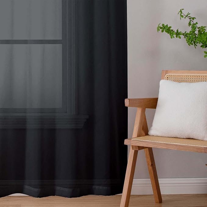 Sheer Black Curtains for Bedroom Living Room 63 Inch Length 2 Panels, Airy Soft - Image 9