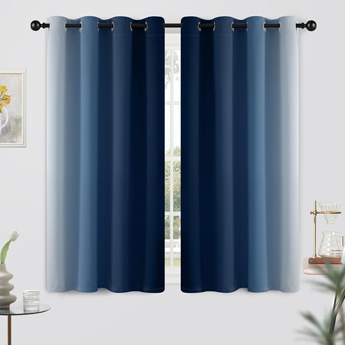 Yakamok Blue and Greyish White Ombre Curtains, Room Darkening Gradient Color - Image 2