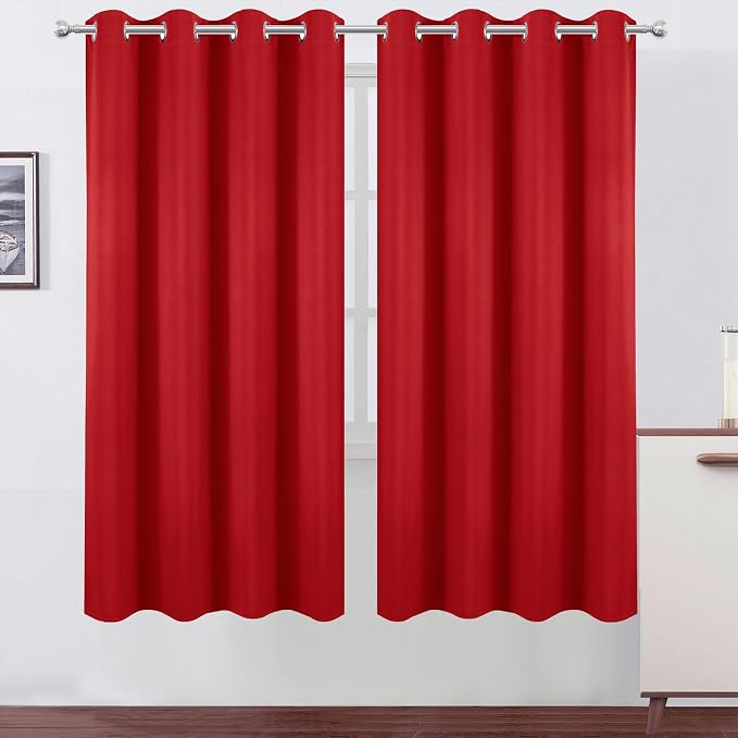 LEMOMO Blackout Curtains 66 x 72 Inch Long Bright Red Curtains Set of 2 Panels by Lemomo