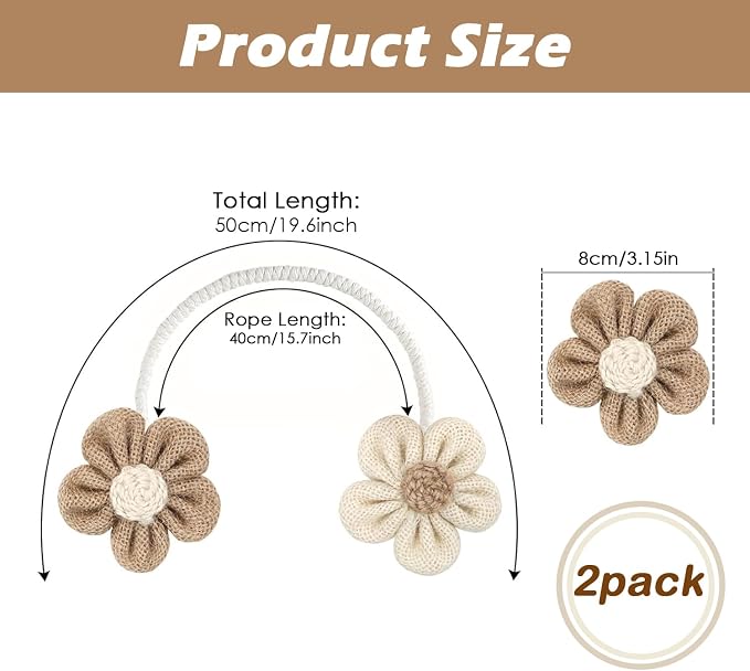 SRG Rope Curtain Tiebacks 2 Pack | Sunflower Curtain Tieback Boho | Simple - Image 4