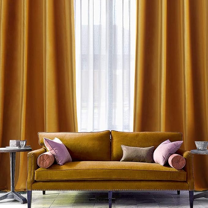 MIULEE 2 Panels Blackout Velvet Curtains Solid Soft Grommet Mustard Yellow - Image 6