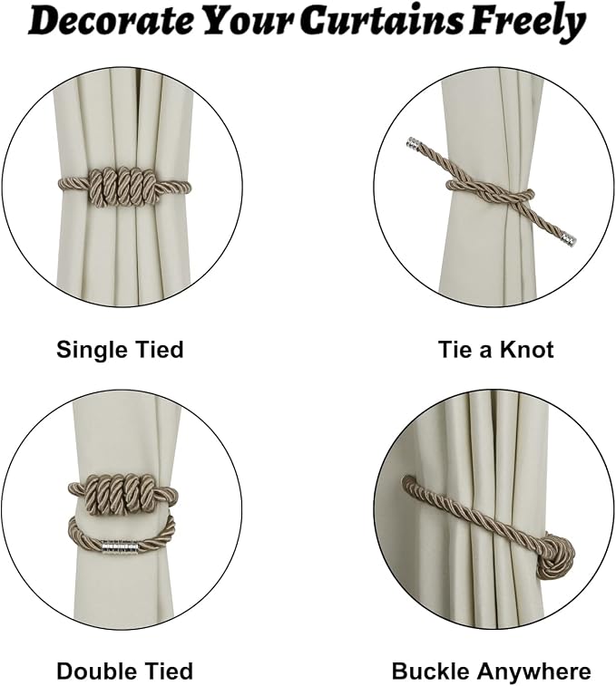 BEL AVENIR Magnetic Curtain Tiebacks, Decorative Drapery Holdbacks Modern Woven - Image 3
