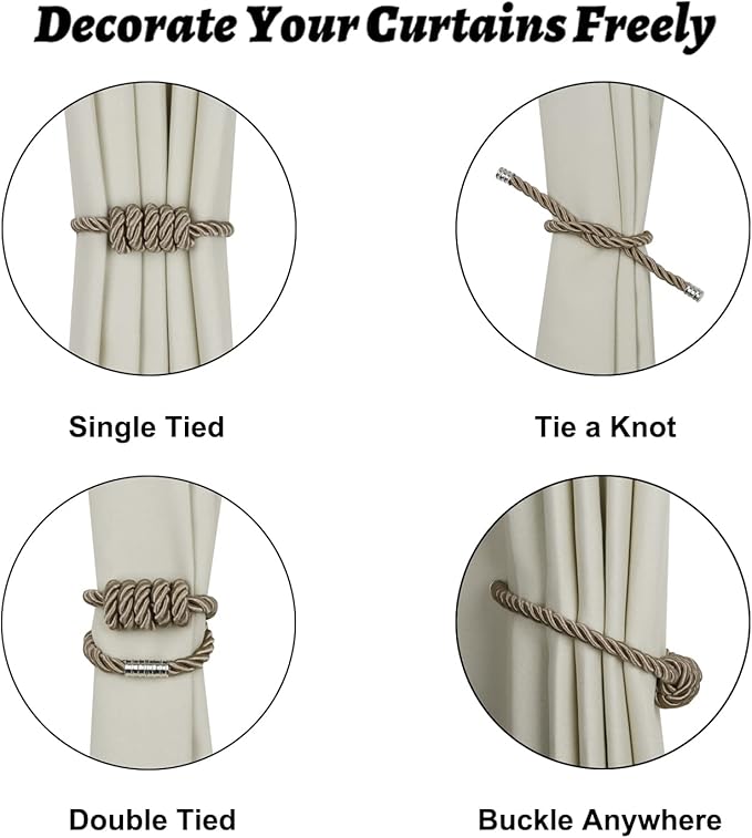 BEL AVENIR Magnetic Curtain Tiebacks, Decorative Drapery Holdbacks Modern Woven - Image 3