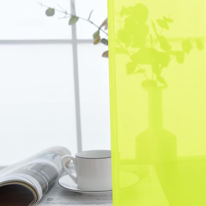 SpaceDresser Basic Rod Pocket Sheer Voile Window Curtain Panels Chartreuse 1 - Image 8